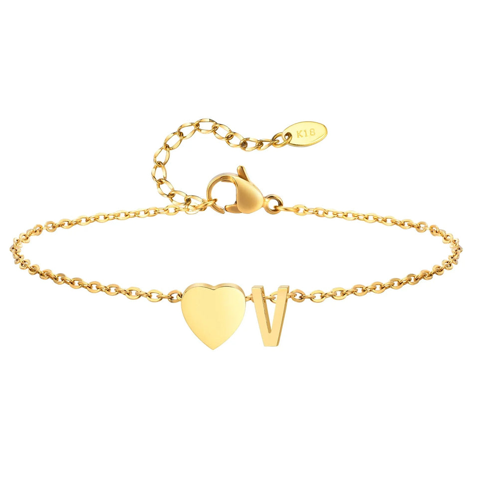 Women Heart Initial Stainless Steel Personalized Anklet Bracelets - Wear with style