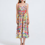Women Printed Spaghetti Strap Dress With Elastic Back And High Waist - Wear with style