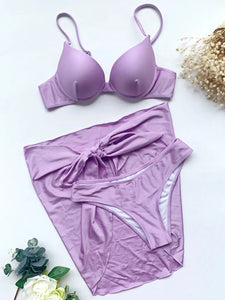 Women solid push up underwire three piece set - Wear with style