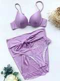 Women solid push up underwire three piece set - Wear with style