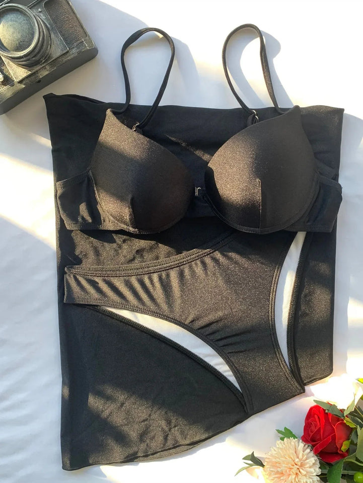 Women solid push up underwire three piece set - Wear with style