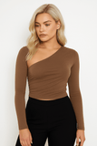 Women’s Long Sleeve Asymmetrical Ruched Crop Top – Bodycon Mini, Made in USA - Wear with style