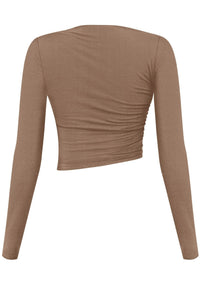Women’s Long Sleeve Asymmetrical Ruched Crop Top – Bodycon Mini, Made in USA - Wear with style