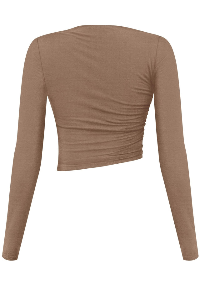 Women’s Long Sleeve Asymmetrical Ruched Crop Top – Bodycon Mini, Made in USA - Wear with style