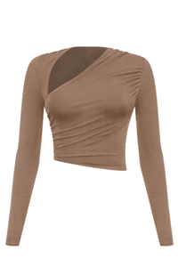 Women’s Long Sleeve Asymmetrical Ruched Crop Top – Bodycon Mini, Made in USA - Wear with style