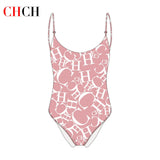Women's Swimwear CH Letter Pink Triangle One-piece Swimsuit - Wear with style