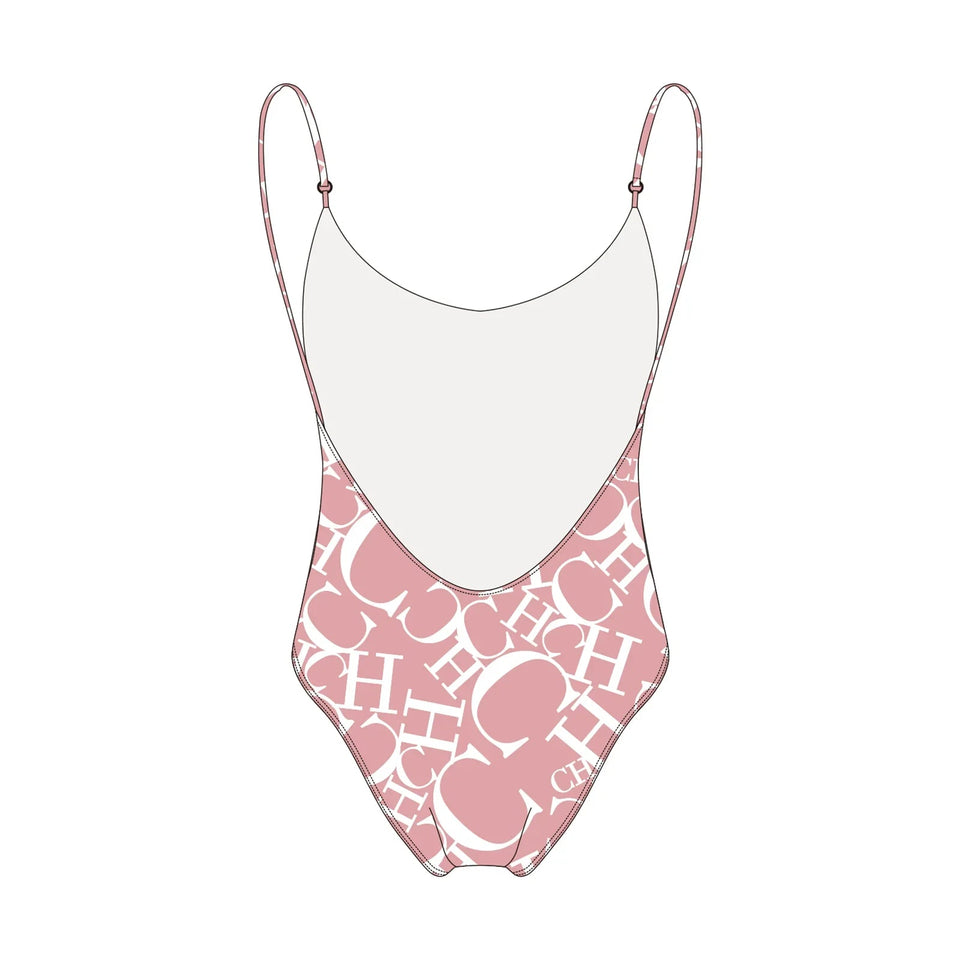 Women's Swimwear CH Letter Pink Triangle One-piece Swimsuit - Wear with style