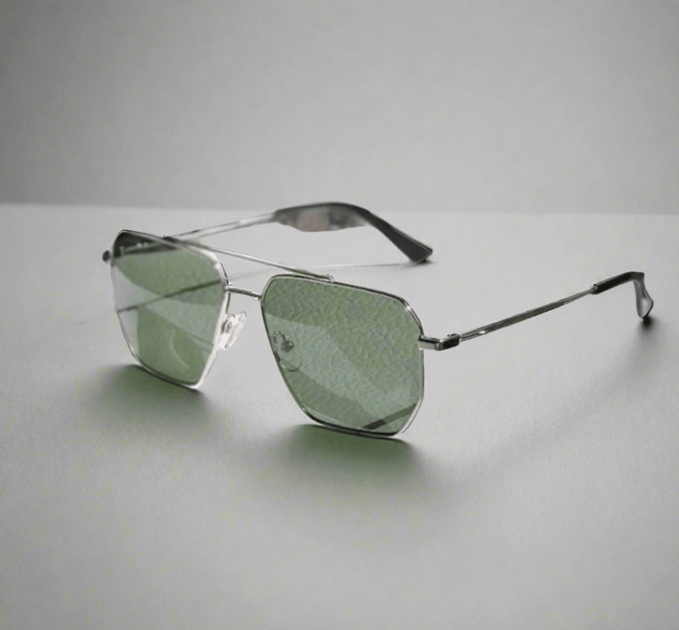 WO|MN logo aviator sunglasses metal and acetate frame - gold with dark green polarized lenses - Wear with style