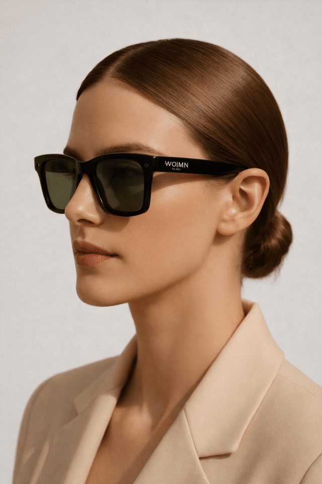 WO|MN sleek and square polarized sunglasses-green lenses, black acetate frame - Wear with style