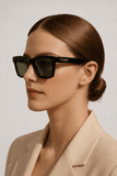 WO|MN sleek and square polarized sunglasses-green lenses, black acetate frame - Wear with style