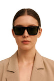 WO|MN sleek and square polarized sunglasses-green lenses, black acetate frame - Wear with style